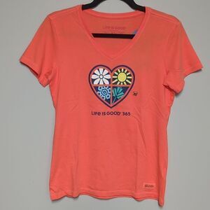 NWT Life is Good Coral V Neck Short Sleeve Shirt